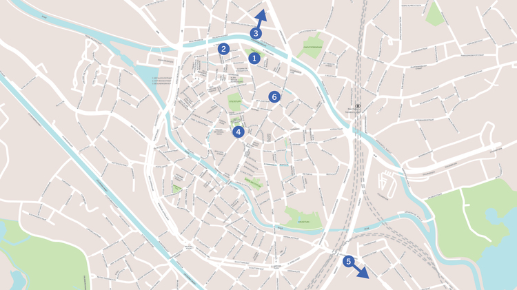 Kaartje van Mechelen met daarop de verschillende locaties aangeduid waar erfgoedvrijwilligers aan de slag zijn