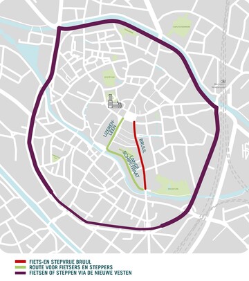 Kaartje: alternatieven voor de fiets- en stepvrije bruul